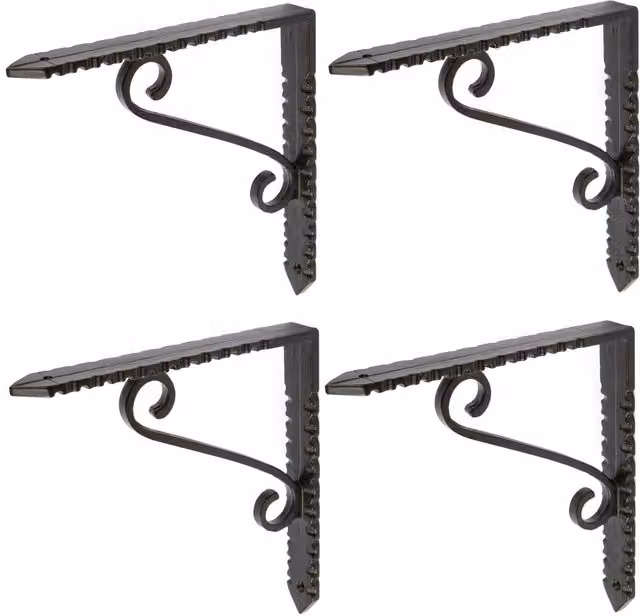 Hammer and Tongs Notched Scroll Iron Shelf Bracket, Matt Black, Pack of 4, Diameter: 15 cm