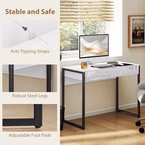 HOMCOM High Gloss Minimalist Computer Desk in White and Black, W: 100 cm x D: 50 cm x H: 75 cm – 4