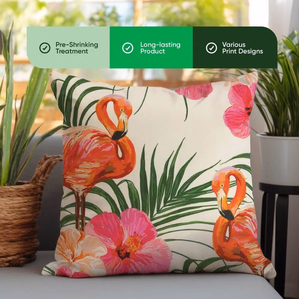 Gardenwize Pack of 2 Multicolour Flamingo and Palm Print Square Outdoor Scatter Cushions – 3