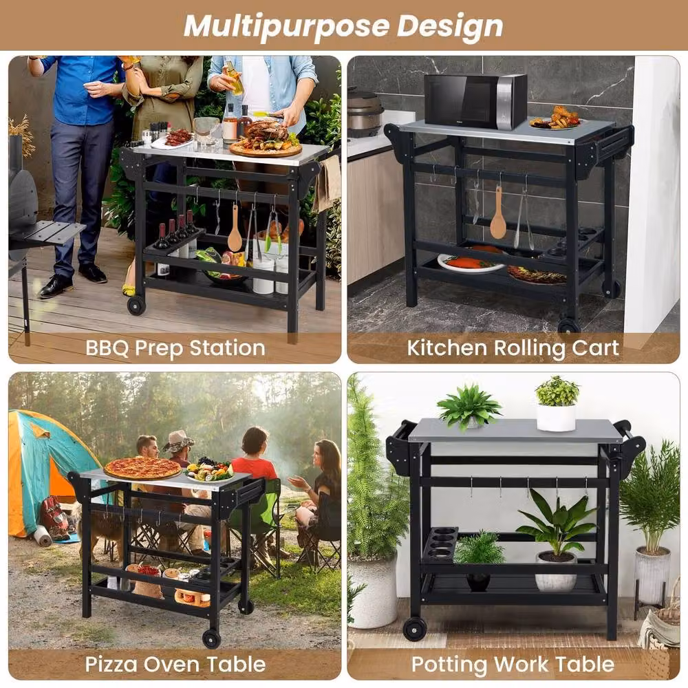 Costway Movable Outdoor Dining Cart and Pizza Oven Stand in Black – 7