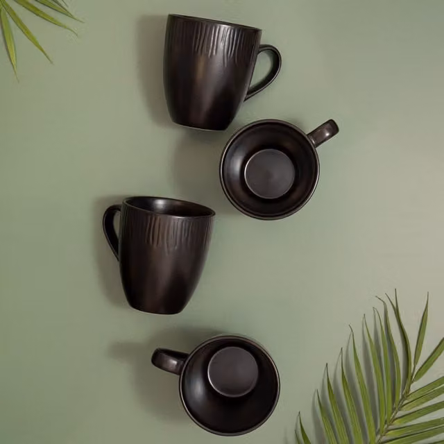 Mikasa Jardin Midnight Stoneware Mugs, Set of 4, 420ml, Black
