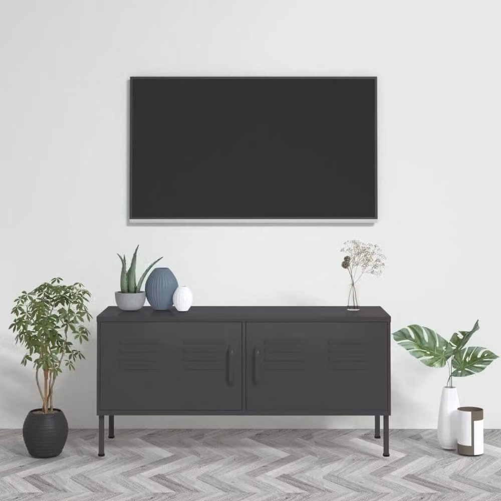 Berkfield Home TV Cabinet in Anthracite Grey Metal, W/D/H: 105 x 35 x 50 cm – 2