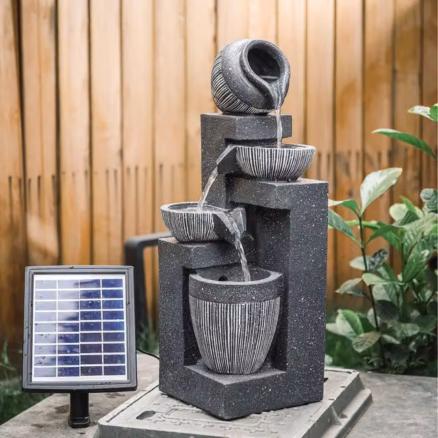 Livingandhome 4-Tier Cascade Tabletop Water Fountain in Grey Stone