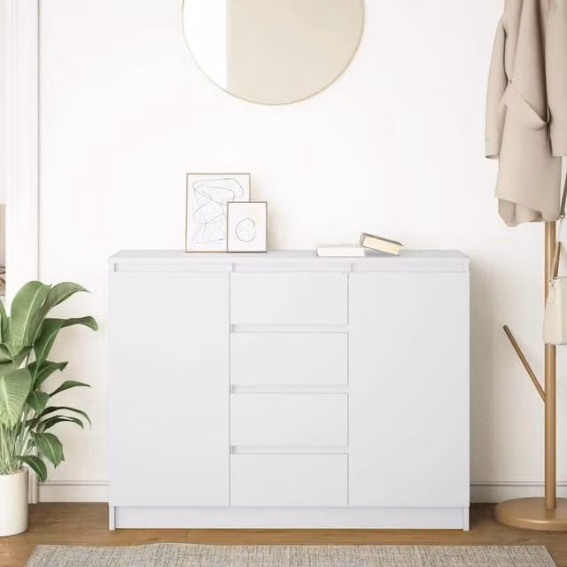 Berkfield Home White Sideboard with Drawers, W/D/H: 100.5 x 35 x 76 cm