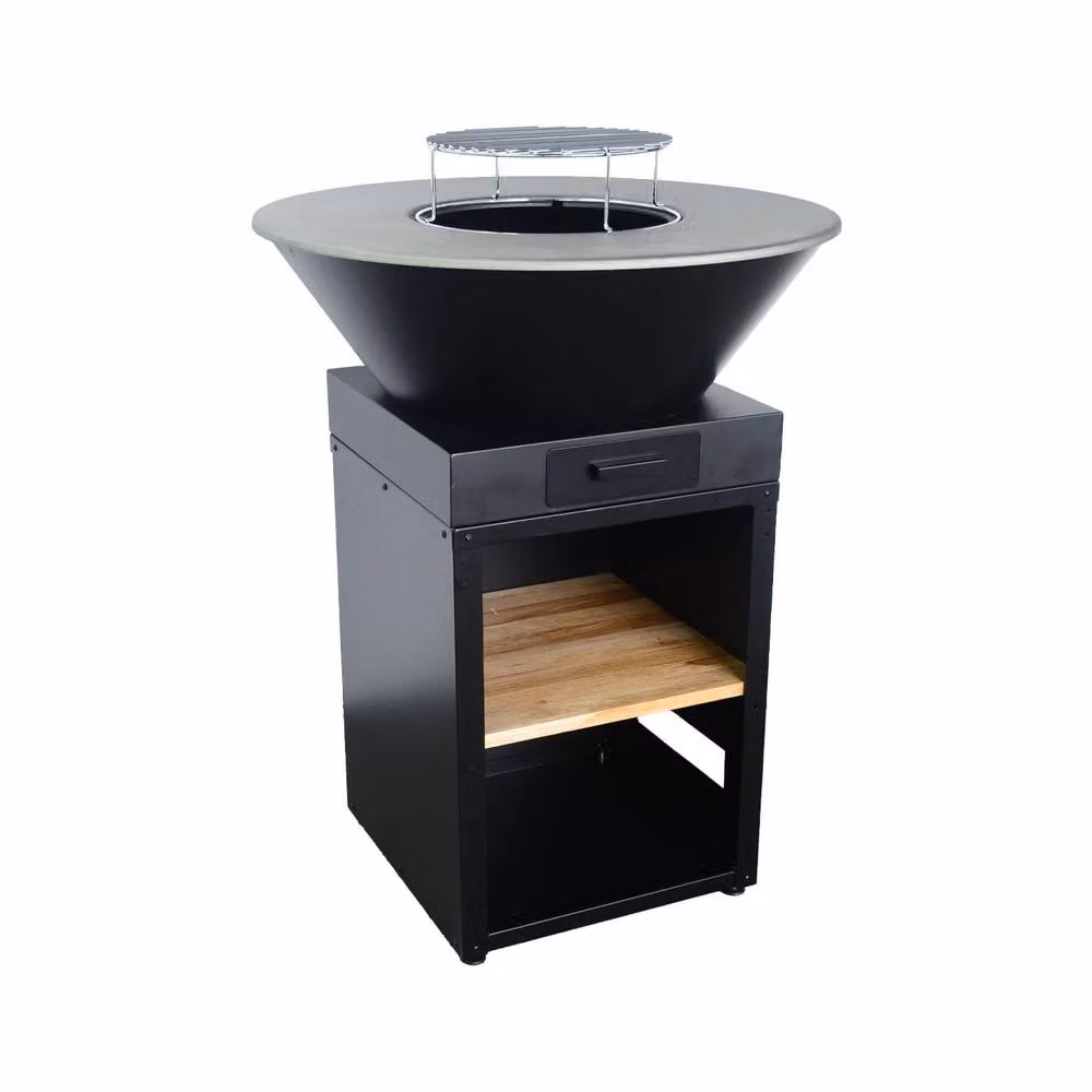 sweeek Black Steel and Cast Iron Fire Bowl Brazer Barbecue with Cooking Grid and Wood Storage, Diameter: 81.5 cm – 2