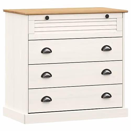 vidaXL VIGO Chest of Drawers in White Solid Pine Wood, W: 80 cm, D: 40 cm, H: 76 cm – 1
