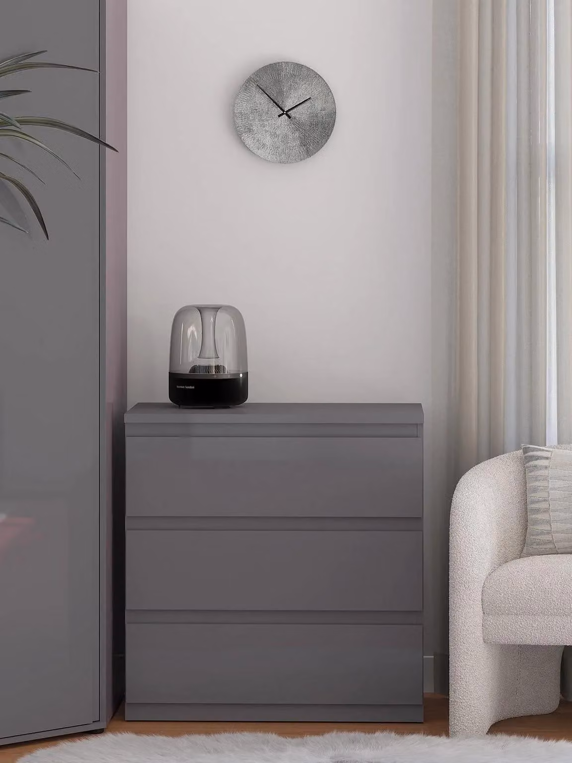 Layton Gloss 3 Drawer Chest in Grey with Modern Handle-Free Design