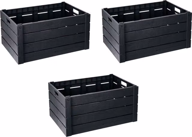 Strata Stackable and Foldable Plastic Crate with Handles in Grey and Black