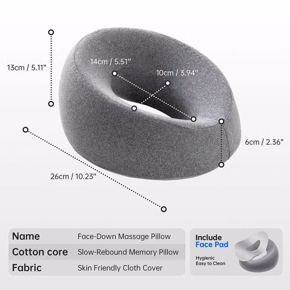 Kelvenix Grey Memory Foam Face Down Pillow for Adults with Removable Machine Washable Cover – 2