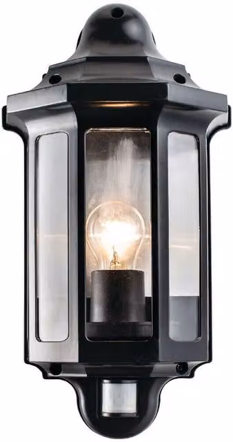 Loops IP44 Outdoor Wall Lantern in Satin Black with Motion Sensor and Timer – 1