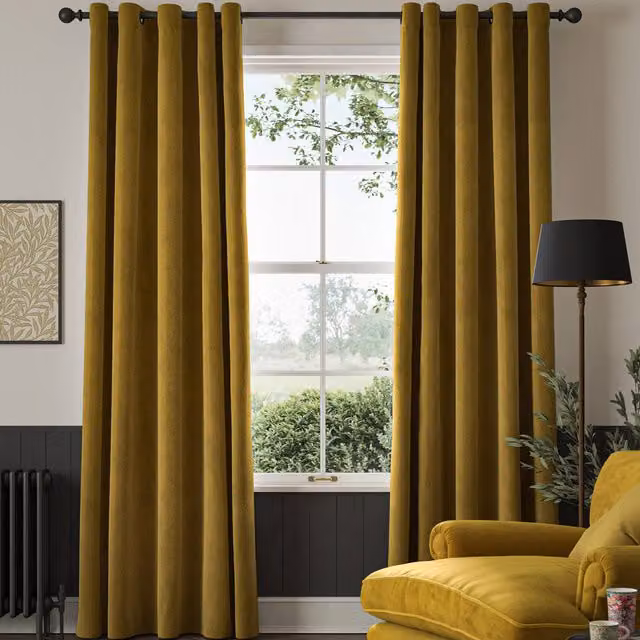 William Morris At Home Made to Measure Blackout Eyelet Curtains in Yellow Floral Design