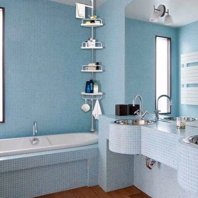 EONLION 4 Tier Telescopic White Metal Wall Mounted Bathroom Corner Pole Shelf with Adjustable Shelves
