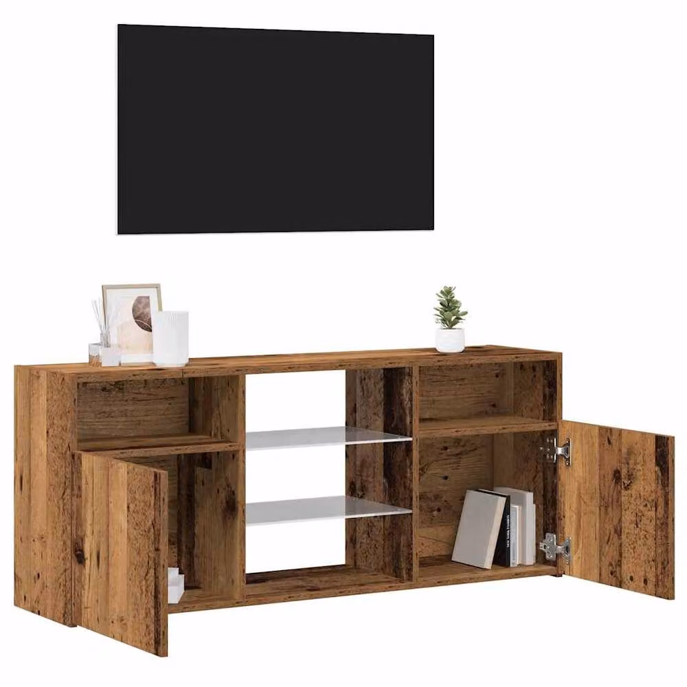 Berkfield Home Modern TV Cabinet with LED Lights in Old Wood Brown, W/D/H: 120 x 30 x 50 cm – 5