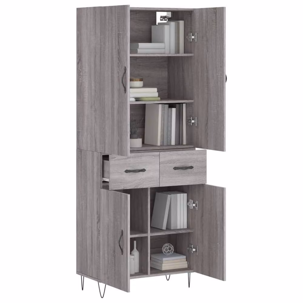 Berkfield Home Grey Sonoma Highboard with Hinged Doors and Internal Shelves, W/D/H: 69.5 x 34 x 180 cm – 2