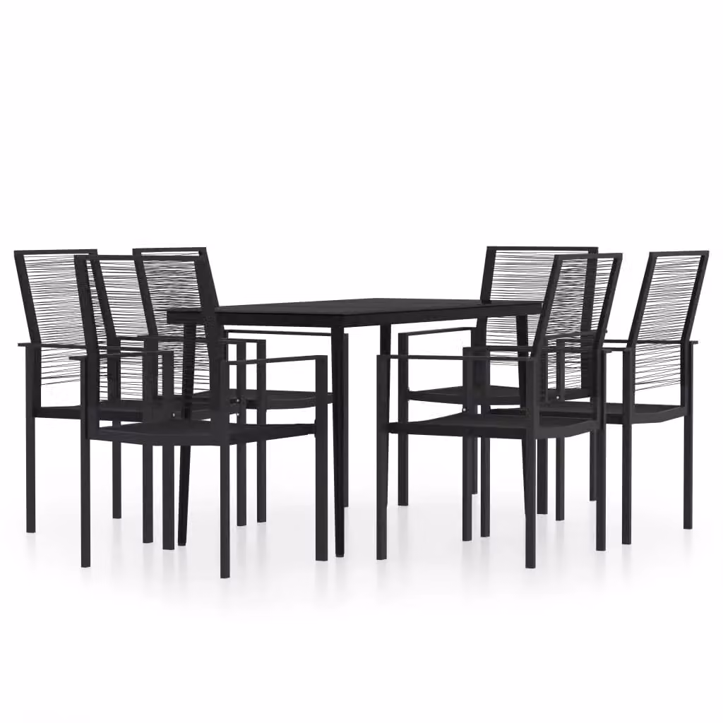 Berkfield Home 7 Piece Modern Black Garden Dining Set with Glass and Rattan – 2