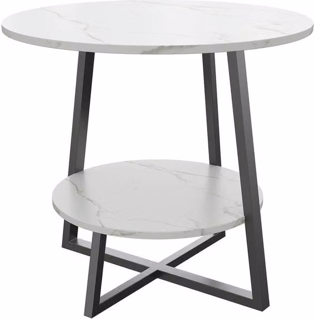 FORGEVIO 2 Tier Round White Sofa Side Table with X-Frame Design, W/D/H: 60 x 55 x 60 cm – 1