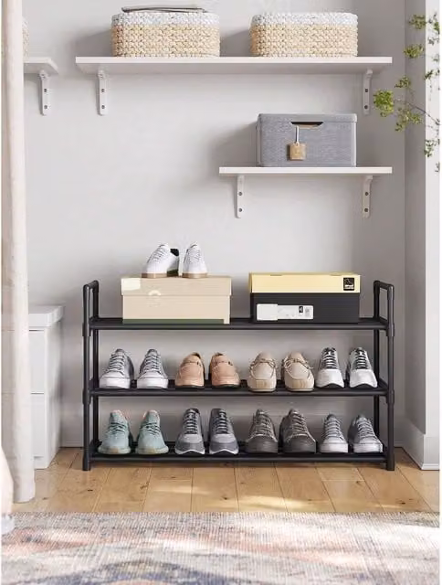 SONGMICS 3-Tier Shoe Rack Storage Organiser, Black, W/D/H: 92 x 30 x 54 cm