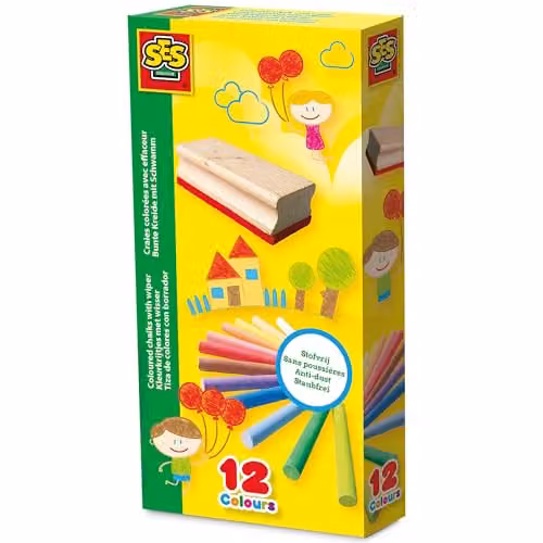 SES Creative Multicolour Washable Chalk with Wiper, 12 Count Pack