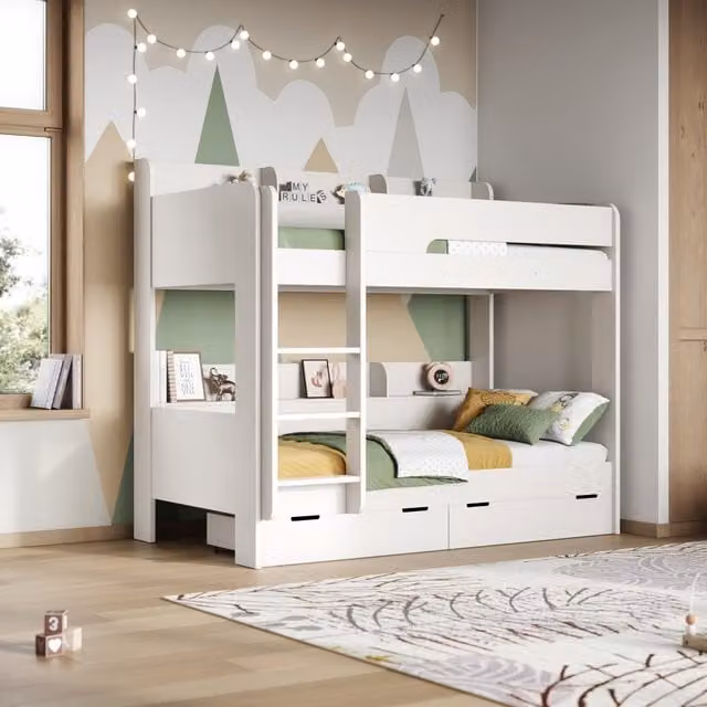 Flair Eddie Storage Bunk Bed for Children in White and Grey Solid Wood