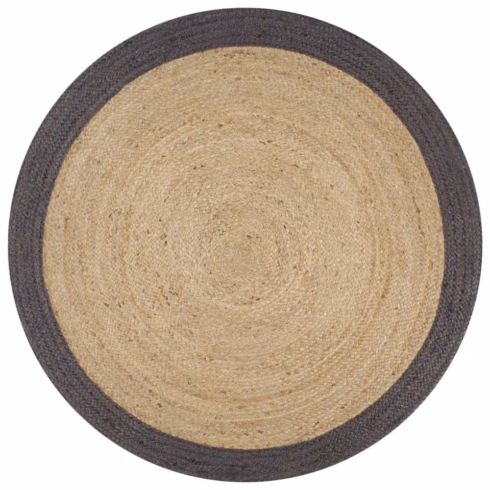 Berkfield Home Handmade Braided Jute Round Rug in Natural with Dark Grey Border, Diameter: 100 cm – 2