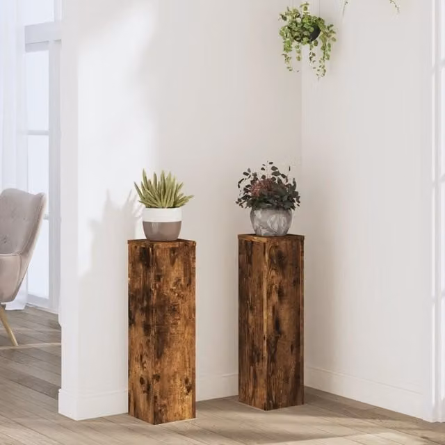 Berkfield Home 2-Piece Modern Plant Stand in Brown Smoked Oak, W/D/H: 17 x 17 x 60 cm – 1