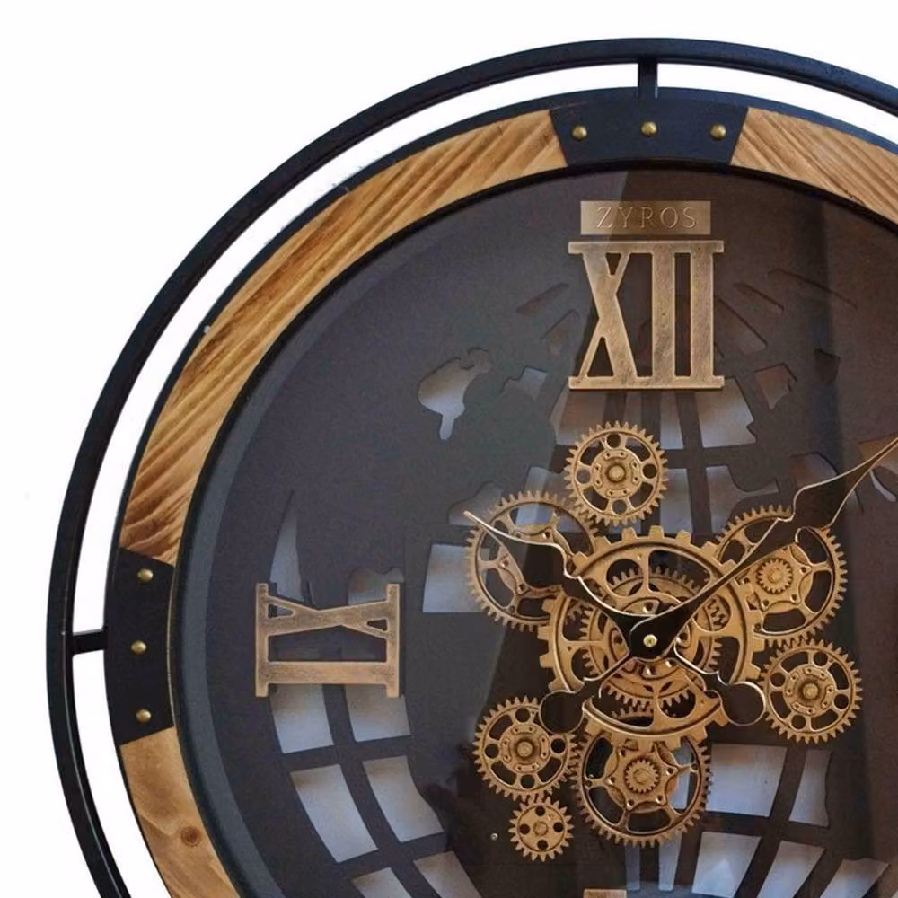 Minster Art Deco Double-Ringed Gear Wall Clock in Brown, Diameter: 60 cm – 2