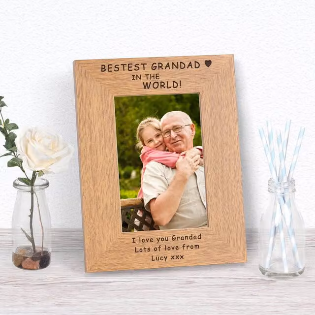 Uniqueful Men's Personalised Bestest Grandad in the World Rectangular Wood Picture Frame, Brown, W/H: 10 x 15 cm