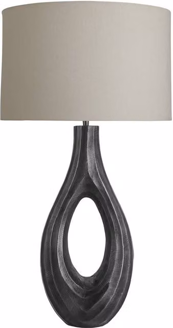 Industville Ornate Ellipse Table Lamp in Pewter with Dark Grey Cotton Drum Shade