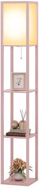 FORGEVIO Pink 3-Tier Wooden Floor Lamp with Fabric Shade – 1