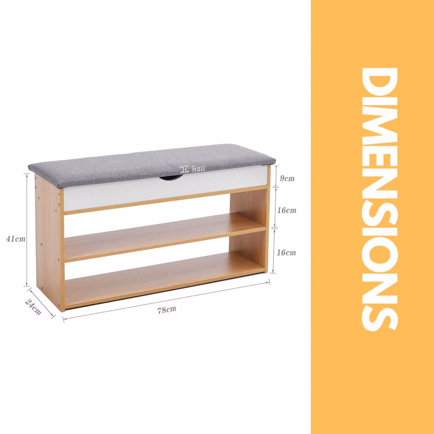 Pirlo Plush 3 Tier Shoe Storage Bench with Seat in Natural – 2