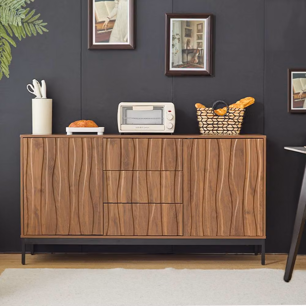 BTM Mid-Century Style Dark Oak Sideboard with 3 Soft-Close Drawers in Brown – 6