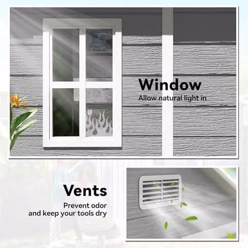 Outsunny Grey Resin Garden Shed with Double Doors, Window and Floor, W/D/H: 182 x 151 x 219 cm – 5