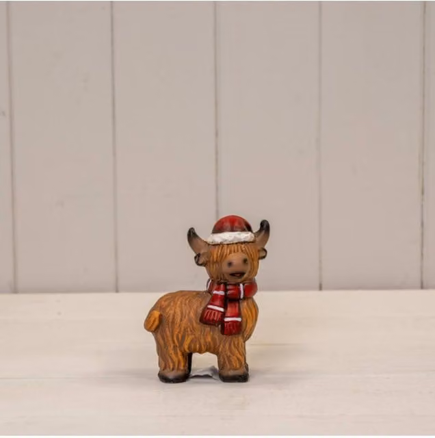 KDMD Brown and Red Terracotta Highland Cow Ceramic Tabletop Ornament