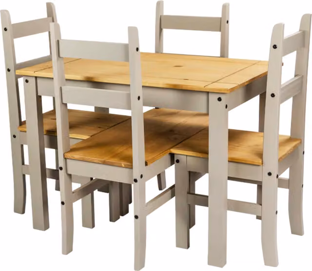 Mercers Furniture Corona Dining Set with Table and 4 Chairs, Grey Waxed Solid Pine Wood, W/D/H: 100 x 65 x 76 cm