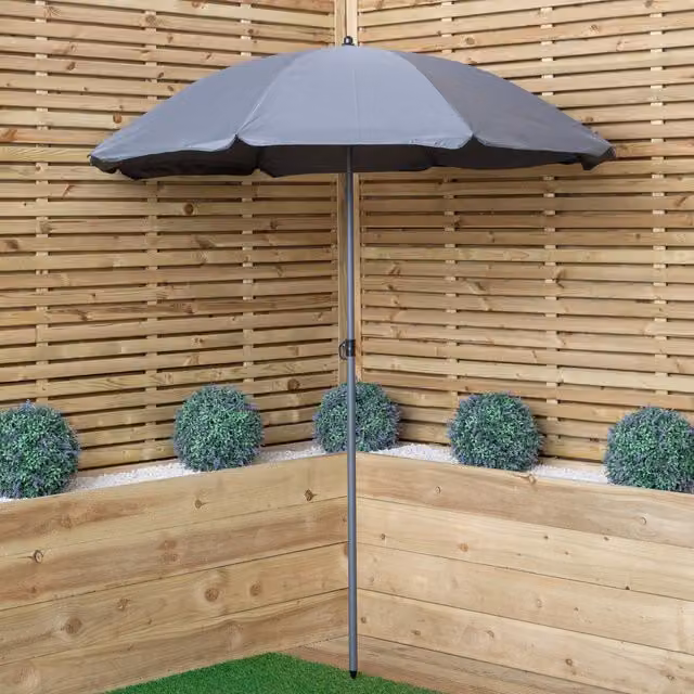 Samuel Alexander Grey Outdoor Garden Patio Parasol with UPF 50+ Polyester Canopy and Steel Frame