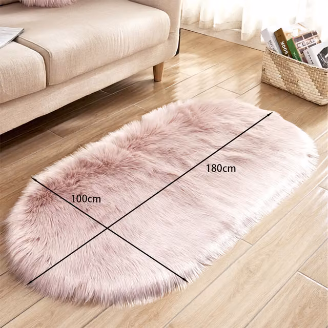 Livingandhome Pink Oval Faux Fur Shaggy Area Rug