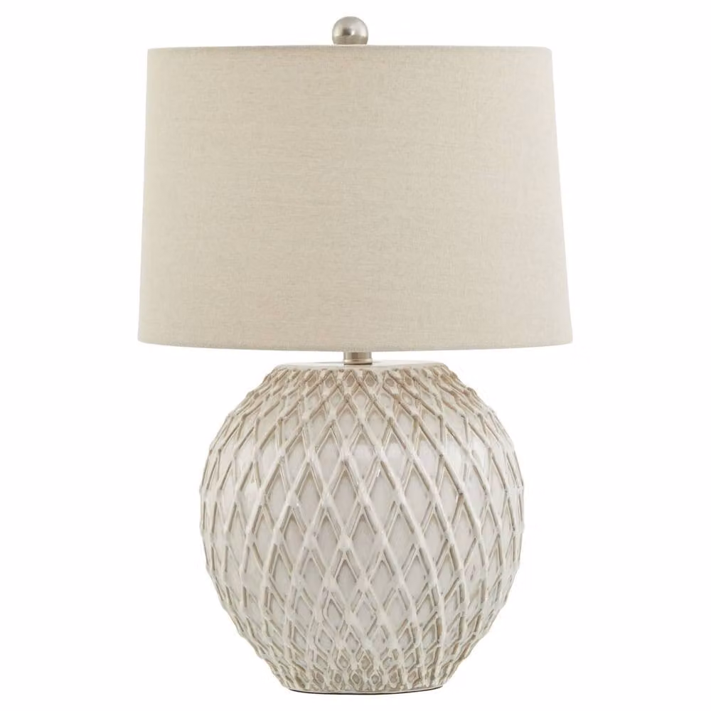 Wyld Haus Bloomthorn Lattice Ceramic Table Lamp with Beige Fabric Shade – 2