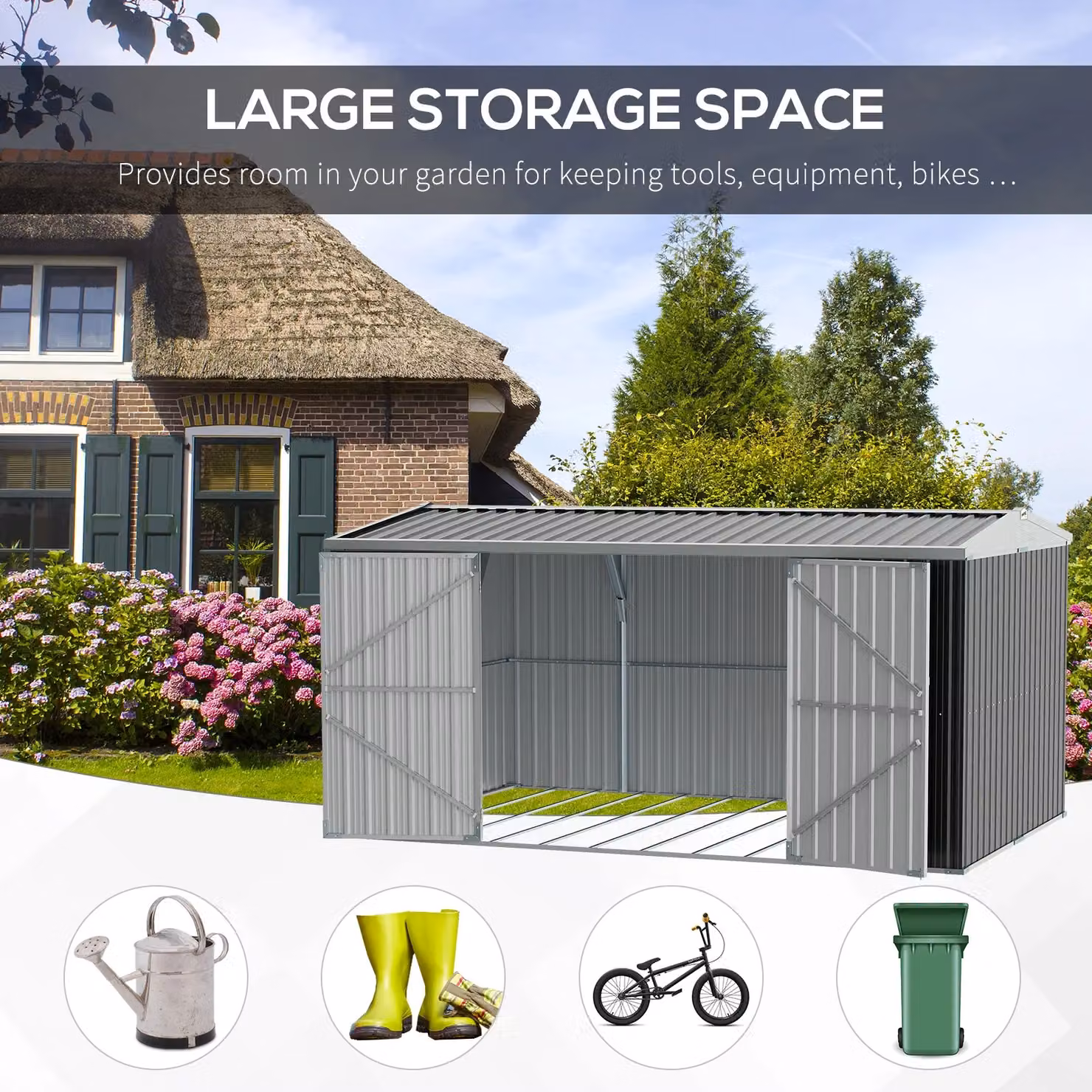 OUTSUNNY Pent Outdoor Garden Storage Shed in Grey Galvanised Steel – 4