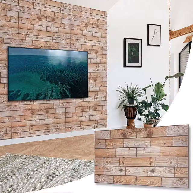 NOVECRAFTO 3D PVC Wall Panels in Wood Look, Natural Oak, W: 96 cm, H: 48 cm, Pack of 6