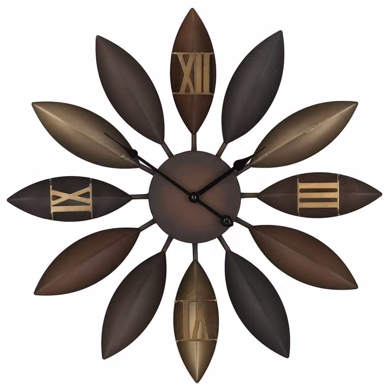 Wyld and Coco Distressed Brown Iron Floral Wall Clock with Silent Quartz Movement, Diameter: 55 cm