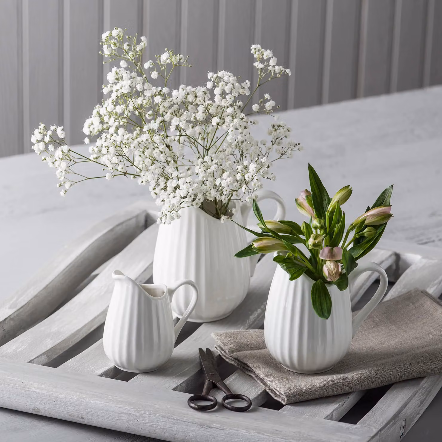 WM Bartleet & Sons Ceramic Fluted Jug Set of 3, White – 3