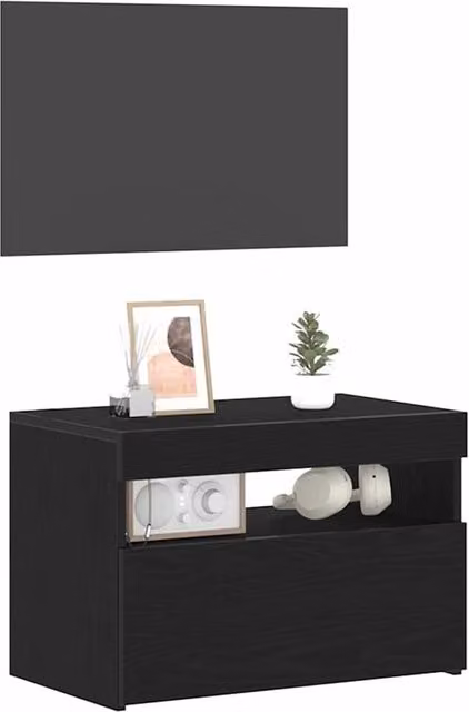 Berkfield Home Modern Bedside Cabinet with Integrated LED Lights in Black Oak, W: 60 cm, D: 35 cm, H: 40 cm