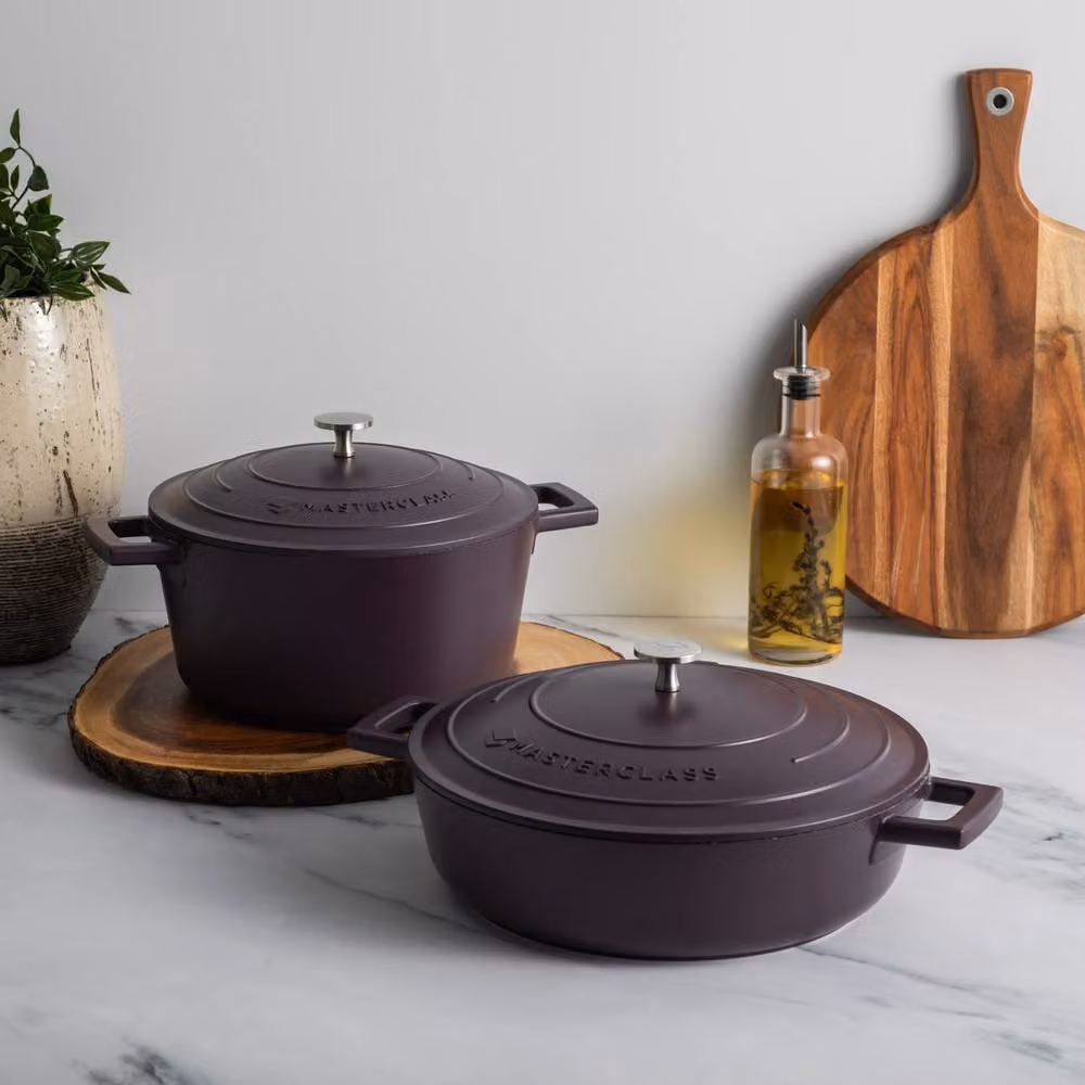MasterClass Set of 2 Non-Stick Cast Aluminium Casserole Dishes in Purple Aubergine – 3