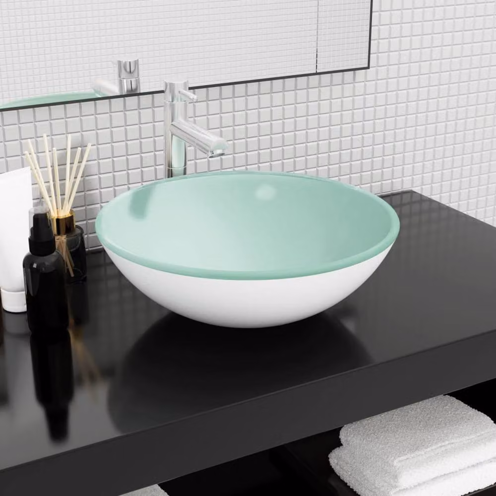 Berkfield Home White Tempered Glass Basin, W: 42 cm, D: 14 cm – 2