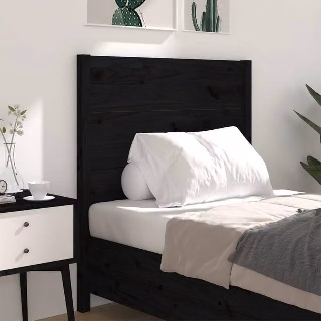Berkfield Home Black Solid Wood Pine Headboard W/D/H: 96 x 4 x 100 cm – 1