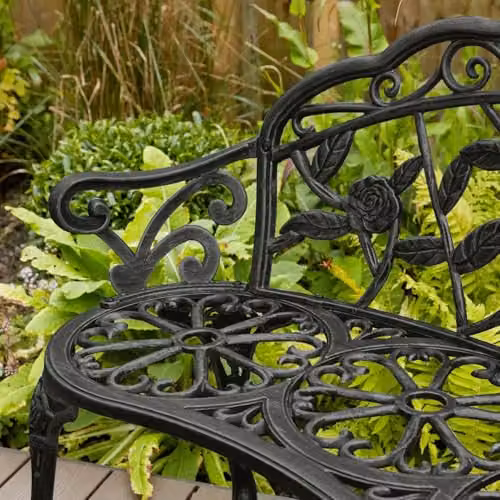 Home Source Rose Garden Bench 2 Seater in Black, Classic Floral Metal Design, W/D/H: 100 x 59 x 80 cm – 3