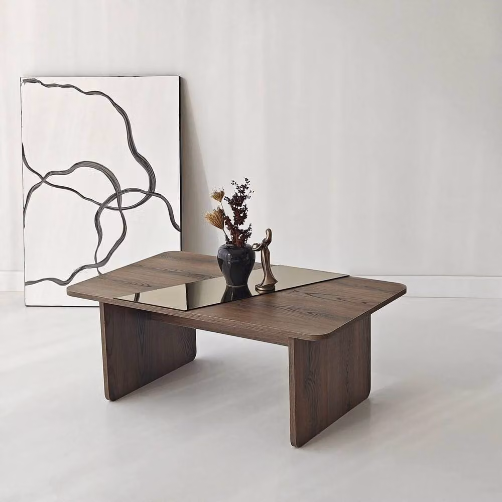CALICOSY Solea Rectangular Coffee Table with Mirror in Brown, W/D/H: 120 x 60 x 40 cm – 2