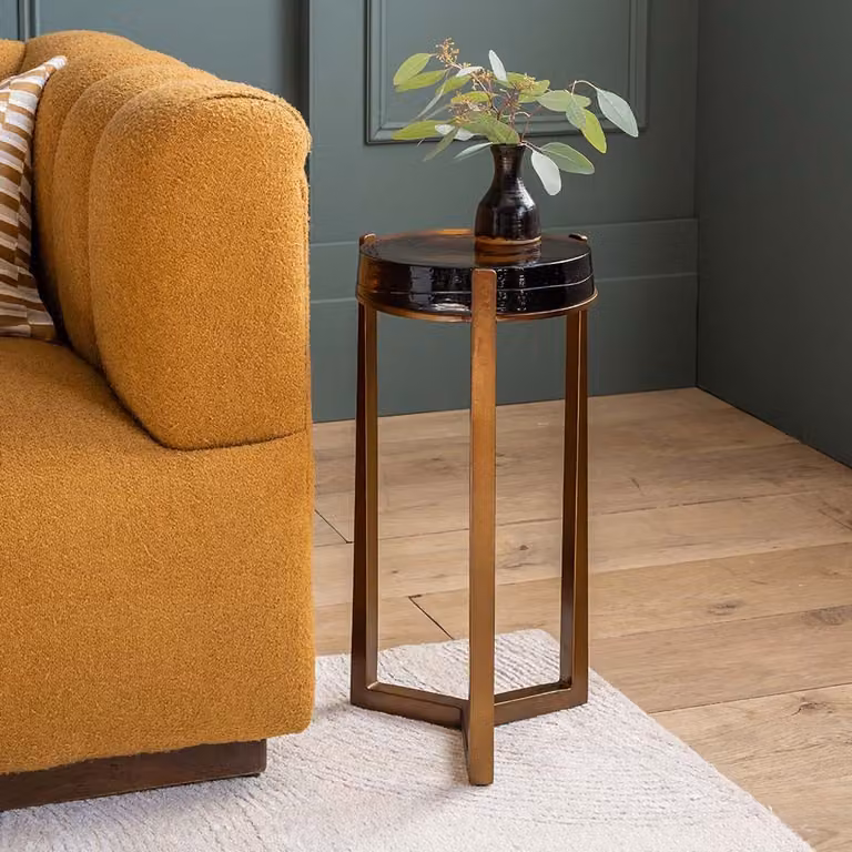 Atkin and Thyme Molten Tall Round Glass Side Table in Amber and Brown