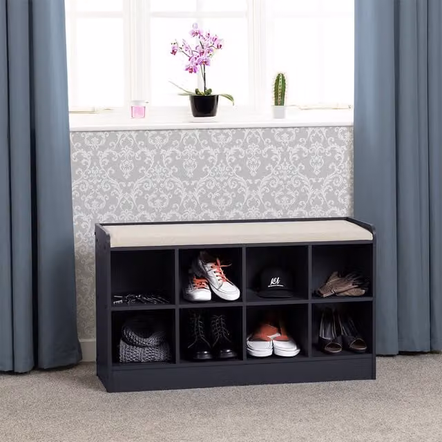 Seconique Portland Modern Fabric Shoe Rack in Blue and White