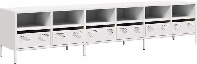 Berkfield Home Modern White TV Cabinet in Matt Metal, W/D/H: 202 x 39 x 43.5 cm